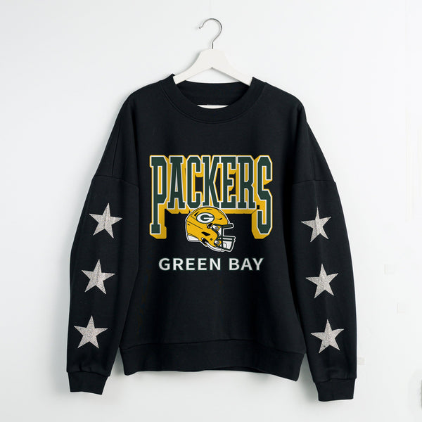 gameday couture GREEN BAY PACKERS PURE VICTORY STAR EMBELLISHED CREW SWEATSHIRT