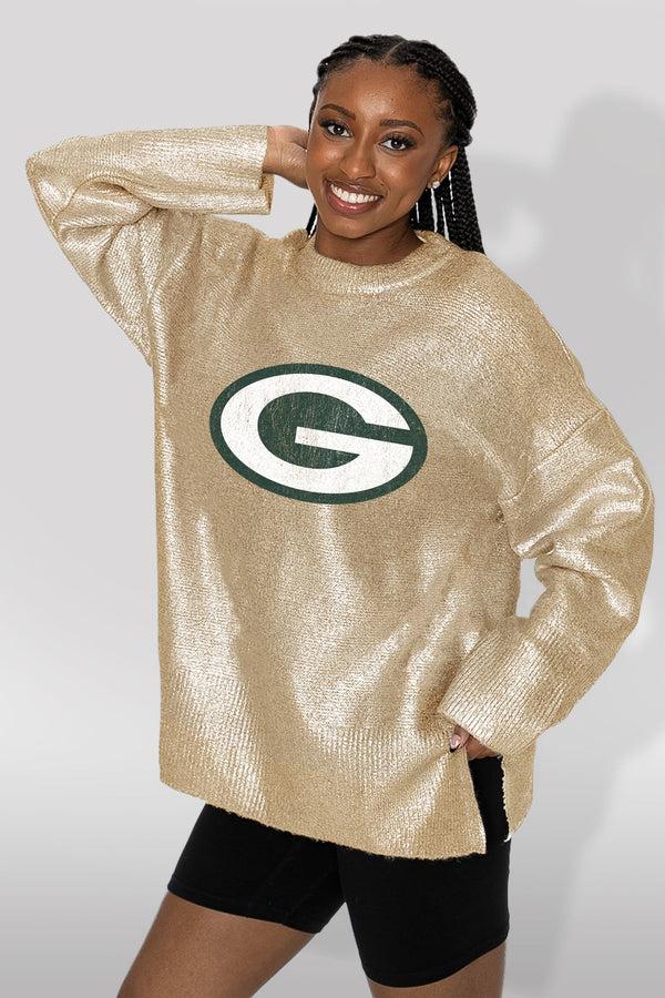 Gameday Couture GREEN BAY PACKERS Shine Down Oversized Metallic Sweater