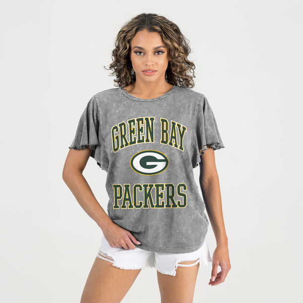 Gameday Couture GREEN BAY PACKERS VICTORY MODE FLUTTER SLEEVE TEE IN GREY