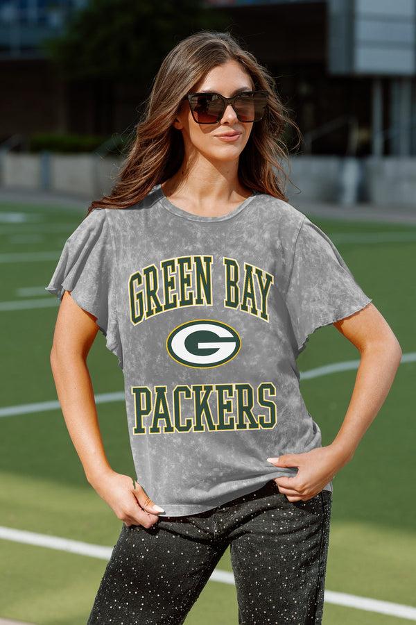 gameday couture GREEN BAY PACKERS VICTORY MODE FLUTTER SLEEVE TEE IN GREY
