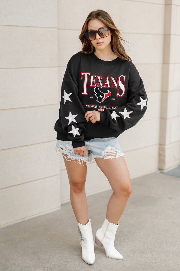 Gameday Couture HOUSTON TEXANS Gameday Glimmer Embellished Star-Sleeve Pullover
