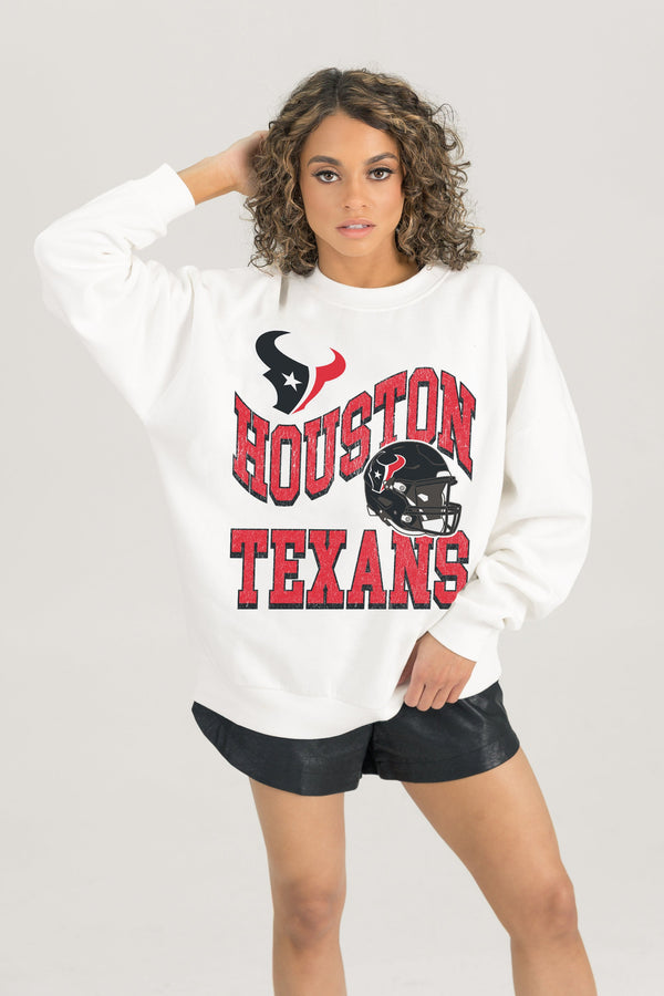 Gameday Couture HOUSTON TEXANS HARD EARNED PREMIUM FLEECE CREWNECK PULLOVER