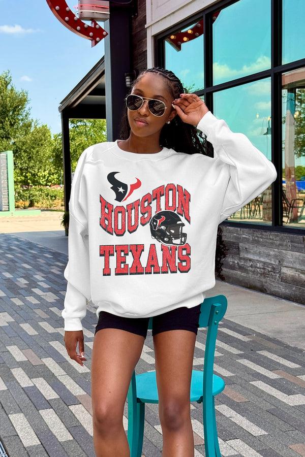 Gameday Couture HOUSTON TEXANS HARD EARNED PREMIUM FLEECE CREWNECK PULLOVER