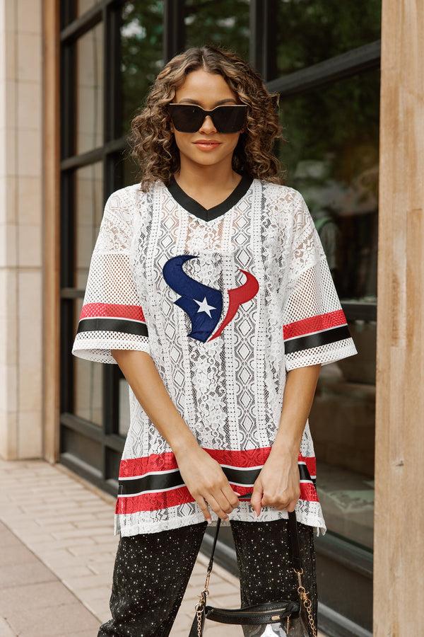 Gameday Couture HOUSTON TEXANS HIGH NOTE LACE FASHION TOP