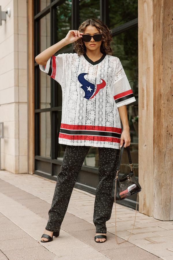 Gameday Couture HOUSTON TEXANS HIGH NOTE LACE FASHION TOP