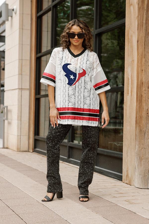 gameday couture HOUSTON TEXANS HIGH NOTE LACE FASHION TOP