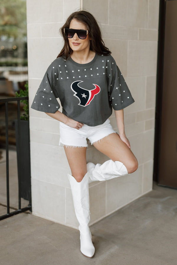 Gameday Couture HOUSTON TEXANS Making Moves Rhinestone Crop Tee With Yoke