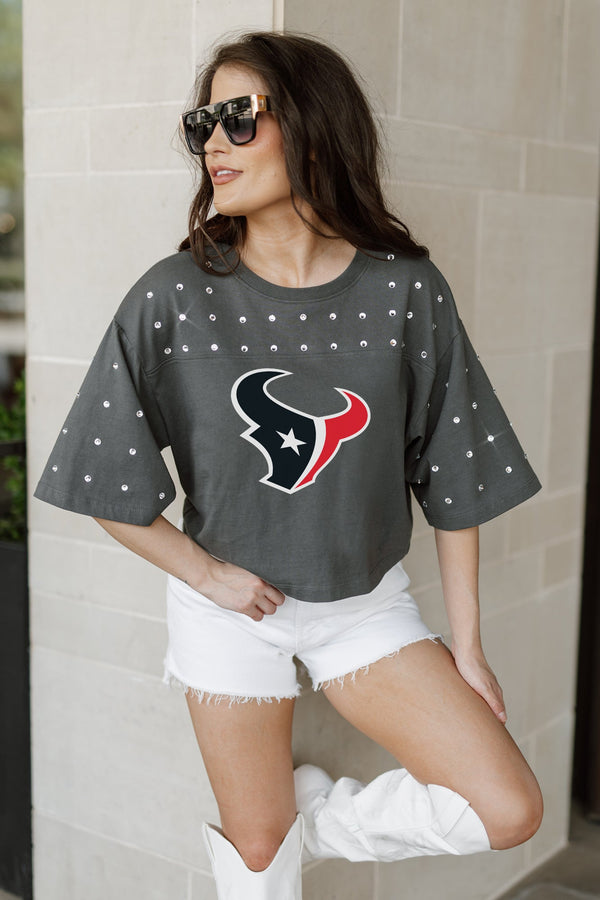 Gameday Couture HOUSTON TEXANS Making Moves Rhinestone Crop Tee With Yoke