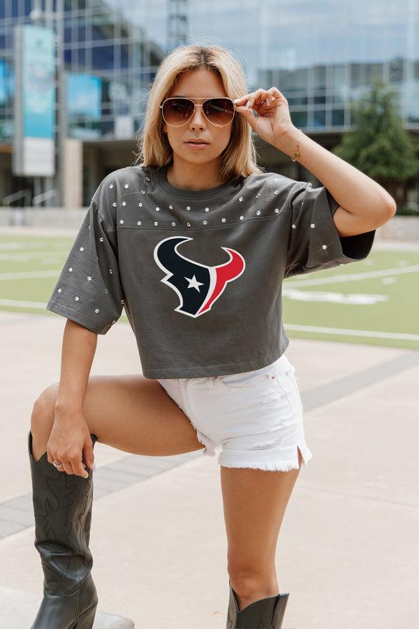 gameday couture HOUSTON TEXANS Making Moves Rhinestone Crop Tee With Yoke