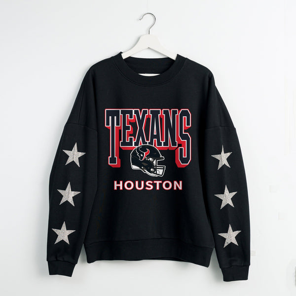 gameday couture HOUSTON TEXANS PURE VICTORY STAR EMBELLISHED CREW SWEATSHIRT