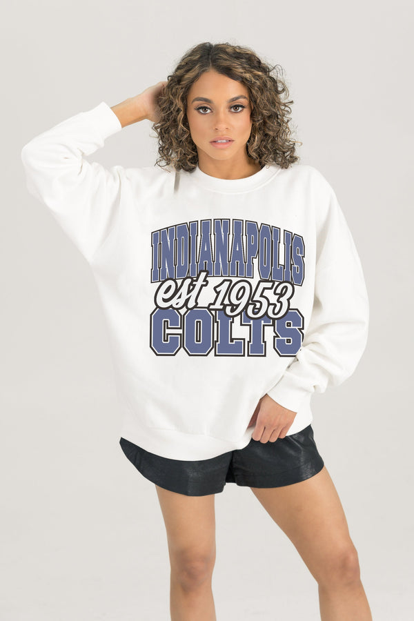 Gameday Couture INDIANAPOLIS COLTS FADED FORMATION PREMIUM FLEECE CREWNECK PULLOVER