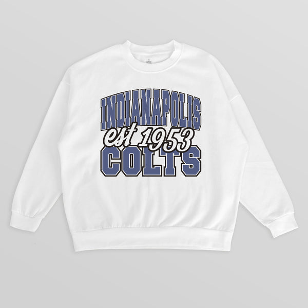 gameday couture INDIANAPOLIS COLTS FADED FORMATION PREMIUM FLEECE CREWNECK PULLOVER