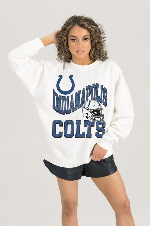 Gameday Couture INDIANAPOLIS COLTS HARD EARNED PREMIUM FLEECE CREWNECK PULLOVER