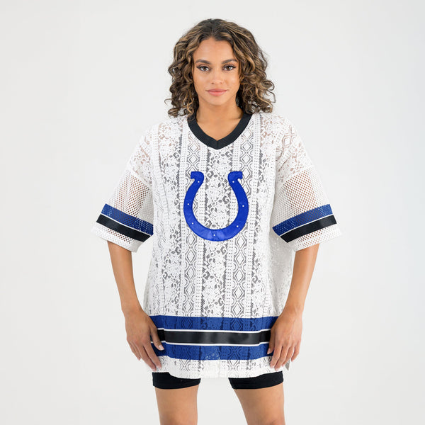 Gameday Couture INDIANAPOLIS COLTS HIGH NOTE LACE FASHION TOP
