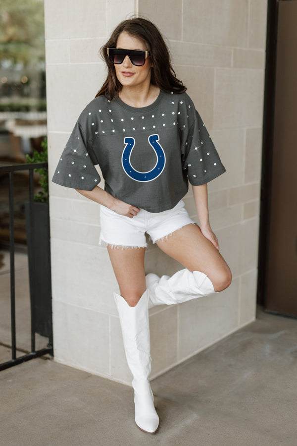 Gameday Couture INDIANAPOLIS COLTS Making Moves Rhinestone Crop Tee With Yoke