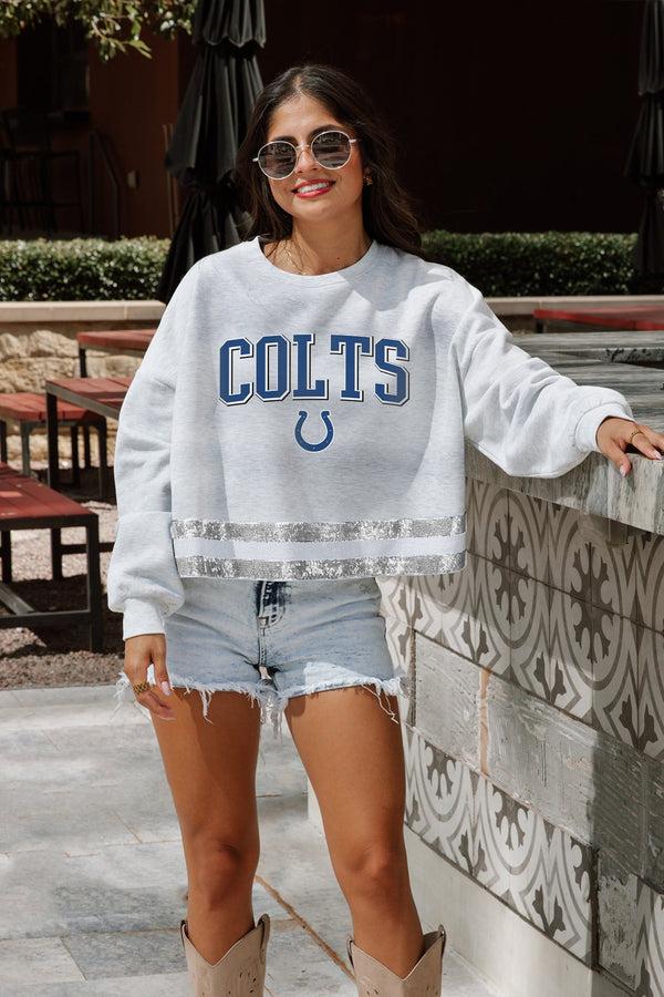 gameday couture INDIANAPOLIS COLTS Pass The Shine Long-Sleeve Metallic-Stripe Top