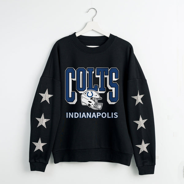 gameday couture INDIANAPOLIS COLTS PURE VICTORY STAR EMBELLISHED CREW SWEATSHIRT