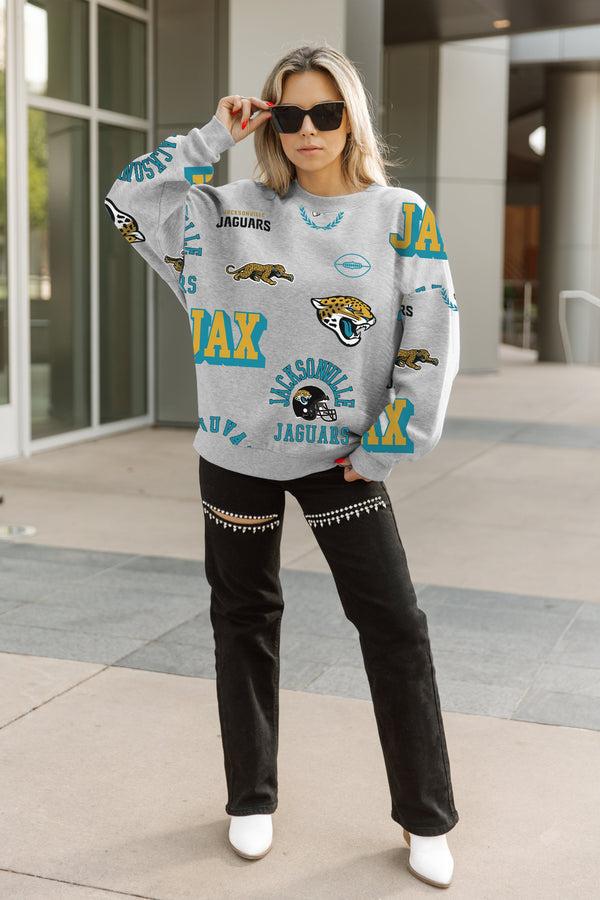 gameday couture JACKSONVILLE JAGUARS ALWAYS ON REPEAT PREMIUM FLEECE CREW SWEATSHIRT