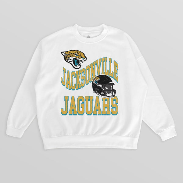 gameday couture JACKSONVILLE JAGUARS HARD EARNED PREMIUM FLEECE CREWNECK PULLOVER