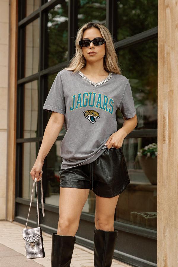 Gameday Couture JACKSONVILLE JAGUARS ICONIC EDGE RHINESTONE TRIM V-NECK TEE