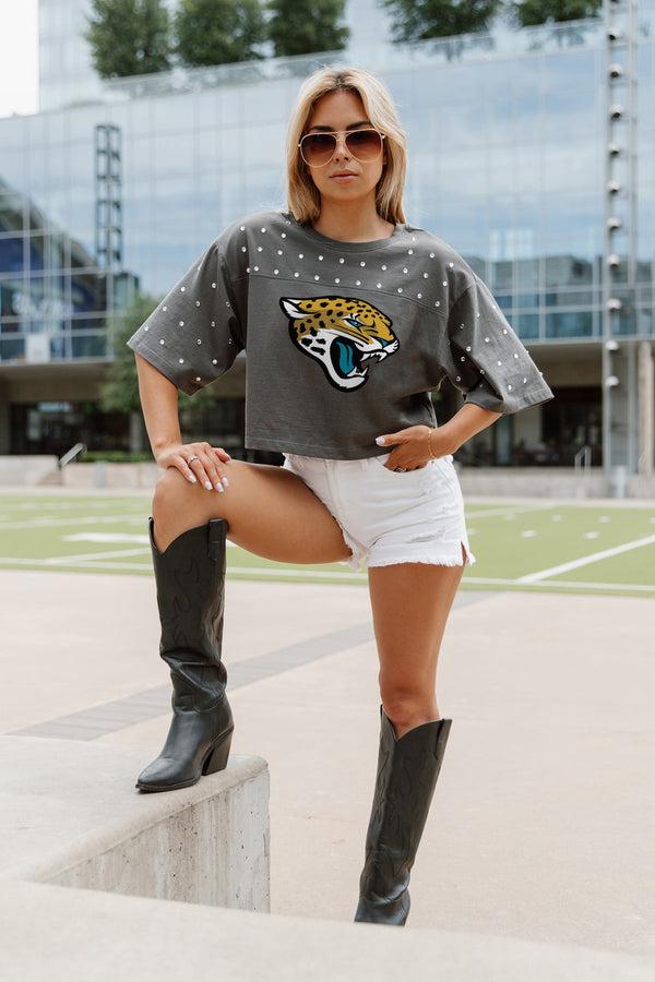 Gameday Couture JACKSONVILLE JAGUARS Making Moves Rhinestone Crop Tee With Yoke