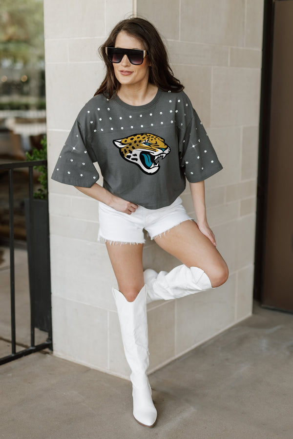 Gameday Couture JACKSONVILLE JAGUARS Making Moves Rhinestone Crop Tee With Yoke