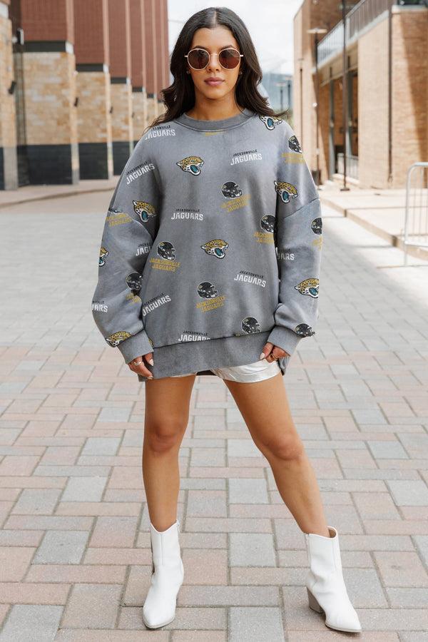 gameday couture JACKSONVILLE JAGUARS Playback Vintage-Wash Oversized Fleece Crew
