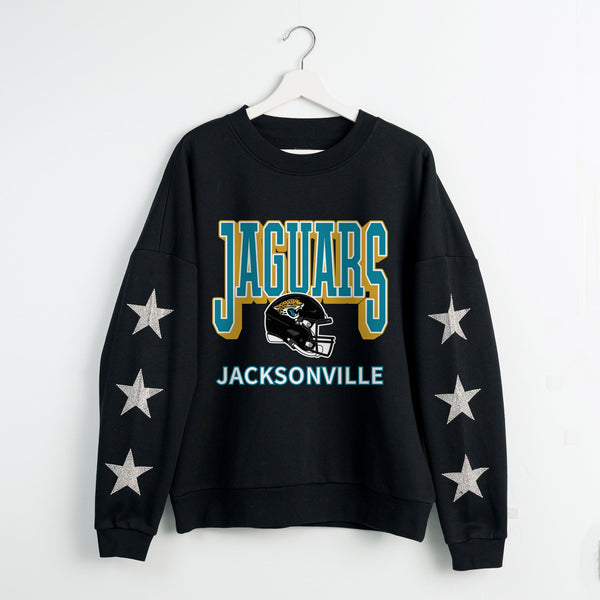 gameday couture JACKSONVILLE JAGUARS PURE VICTORY STAR EMBELLISHED CREW SWEATSHIRT