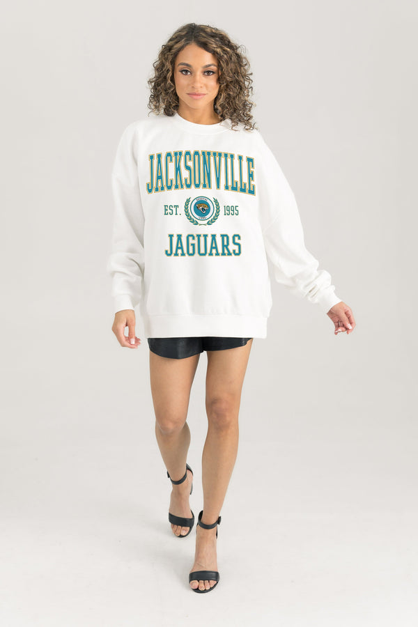 gameday couture JACKSONVILLE JAGUARS Timeless Triumph Fleece Crewneck Pullover