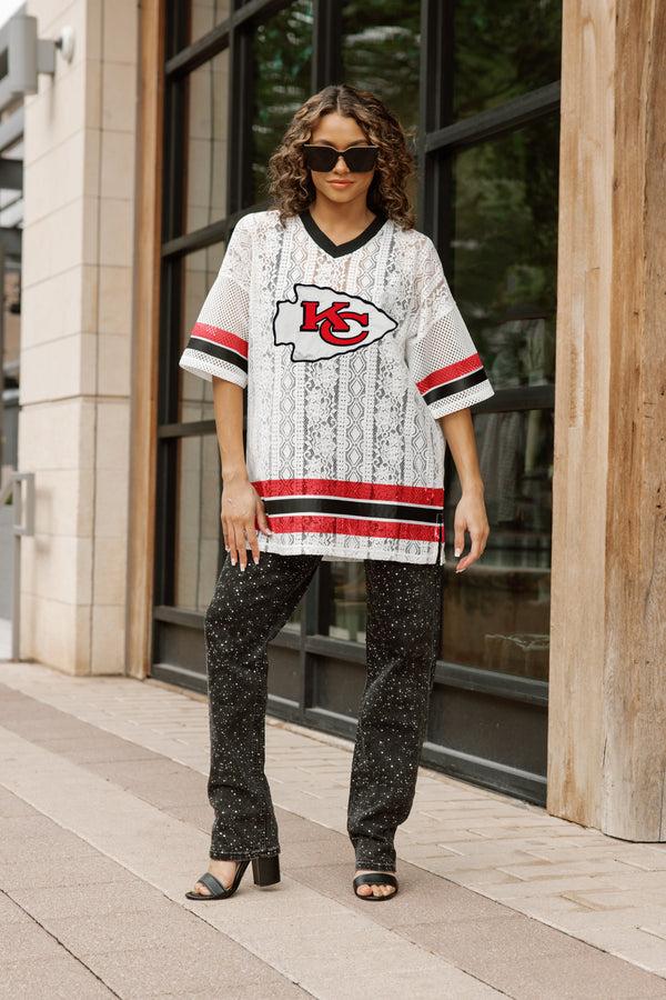 gameday couture KANSAS CITY CHIEFS HIGH NOTE LACE FASHION TOP