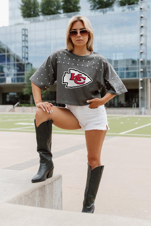 Gameday Couture KANSAS CITY CHIEFS Making Moves Rhinestone Crop Tee With Yoke