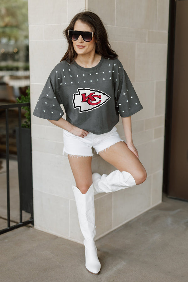 Gameday Couture KANSAS CITY CHIEFS Making Moves Rhinestone Crop Tee With Yoke