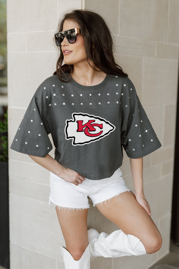 Gameday Couture KANSAS CITY CHIEFS Making Moves Rhinestone Crop Tee With Yoke