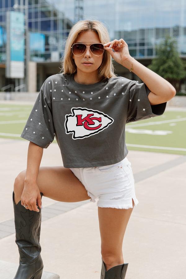 gameday couture KANSAS CITY CHIEFS Making Moves Rhinestone Crop Tee With Yoke