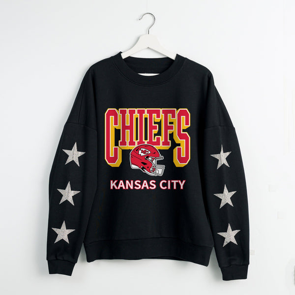 gameday couture KANSAS CITY CHIEFS PURE VICTORY STAR EMBELLISHED CREW SWEATSHIRT