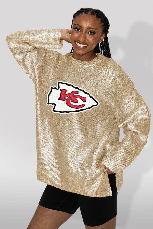 Gameday Couture KANSAS CITY CHIEFS Shine Down Oversized Metallic Sweater