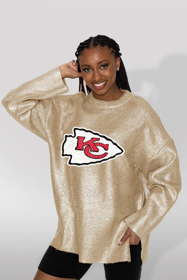 Gameday Couture KANSAS CITY CHIEFS Shine Down Oversized Metallic Sweater