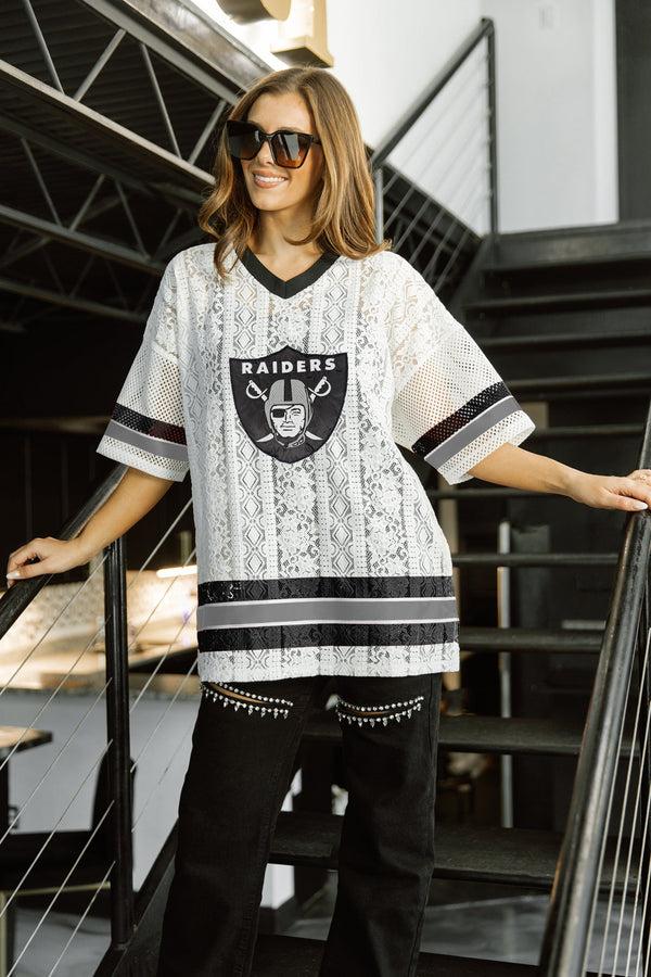 Gameday Couture LAS VEGAS RAIDERS HIGH NOTE LACE FASHION TOP