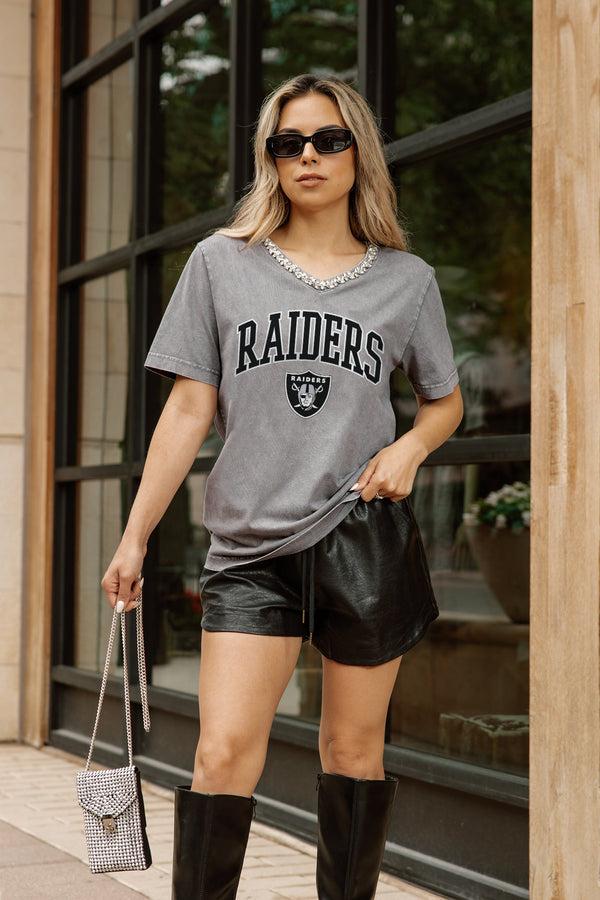 Gameday Couture LAS VEGAS RAIDERS ICONIC EDGE RHINESTONE TRIM V-NECK TEE