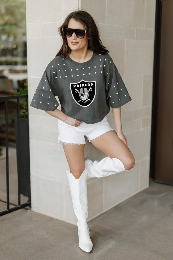 Gameday Couture LAS VEGAS RAIDERS Making Moves Rhinestone Crop Tee With Yoke