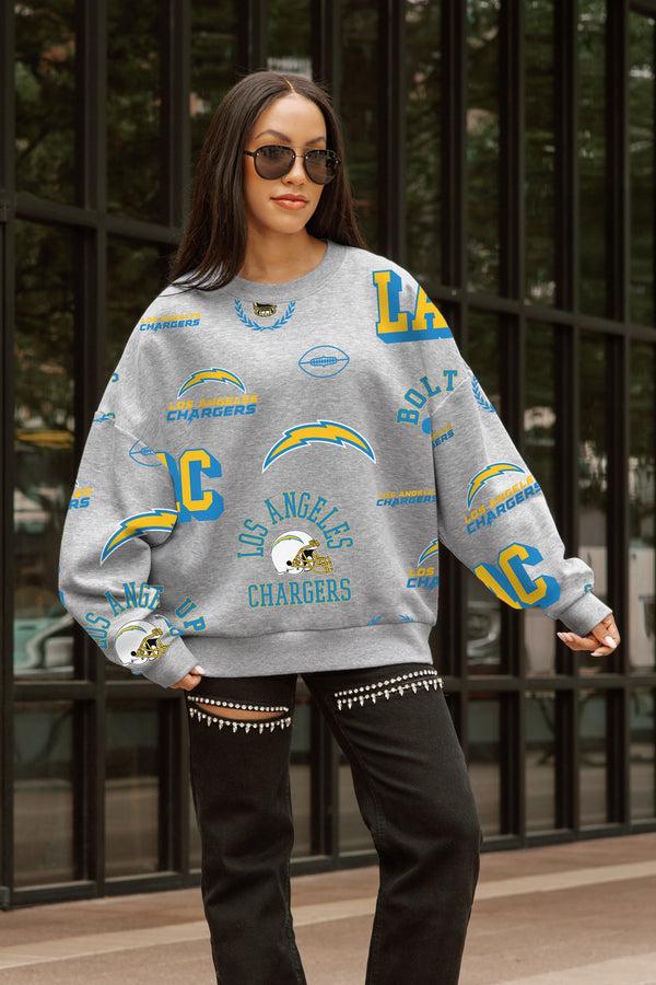 gameday couture LOS ANGELES CHARGERS ALWAYS ON REPEAT PREMIUM FLEECE CREW SWEATSHIRT