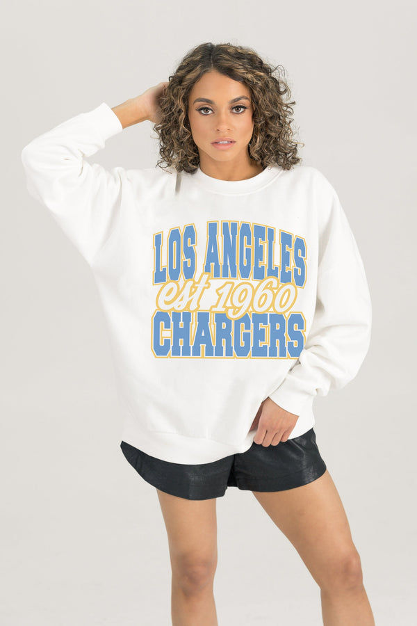 Gameday Couture LOS ANGELES CHARGERS FADED FORMATION PREMIUM FLEECE CREWNECK PULLOVER