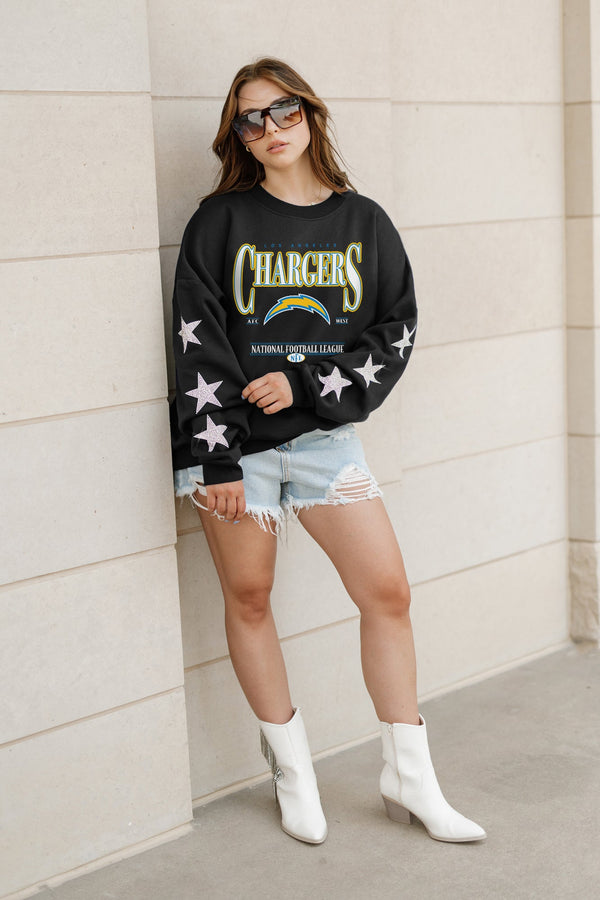 gameday couture LOS ANGELES CHARGERS Gameday Glimmer Embellished Star-Sleeve Pullover