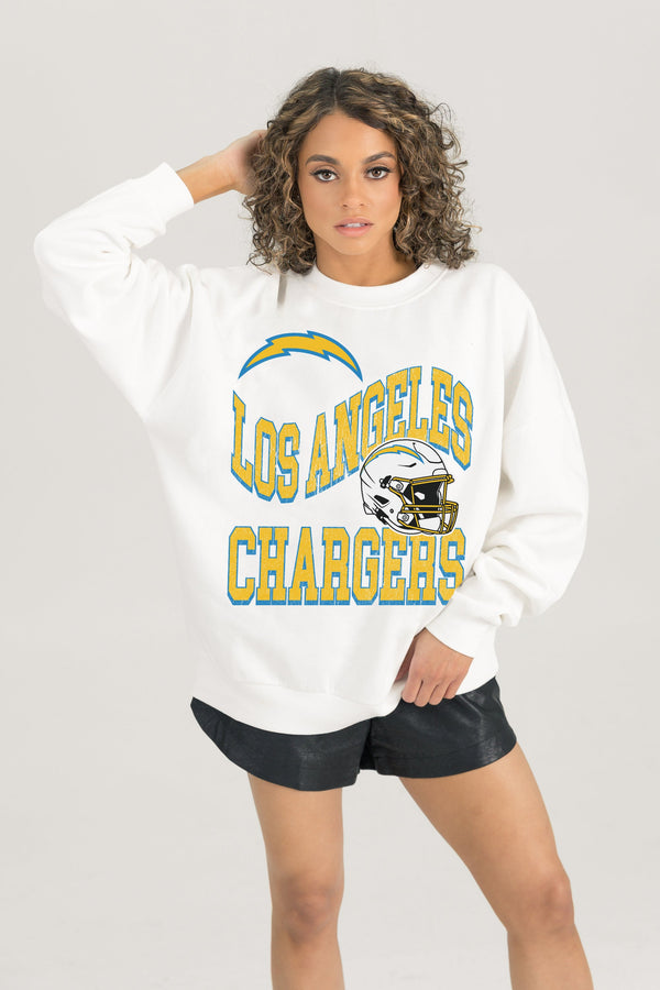 Gameday Couture LOS ANGELES CHARGERS HARD EARNED PREMIUM FLEECE CREWNECK PULLOVER