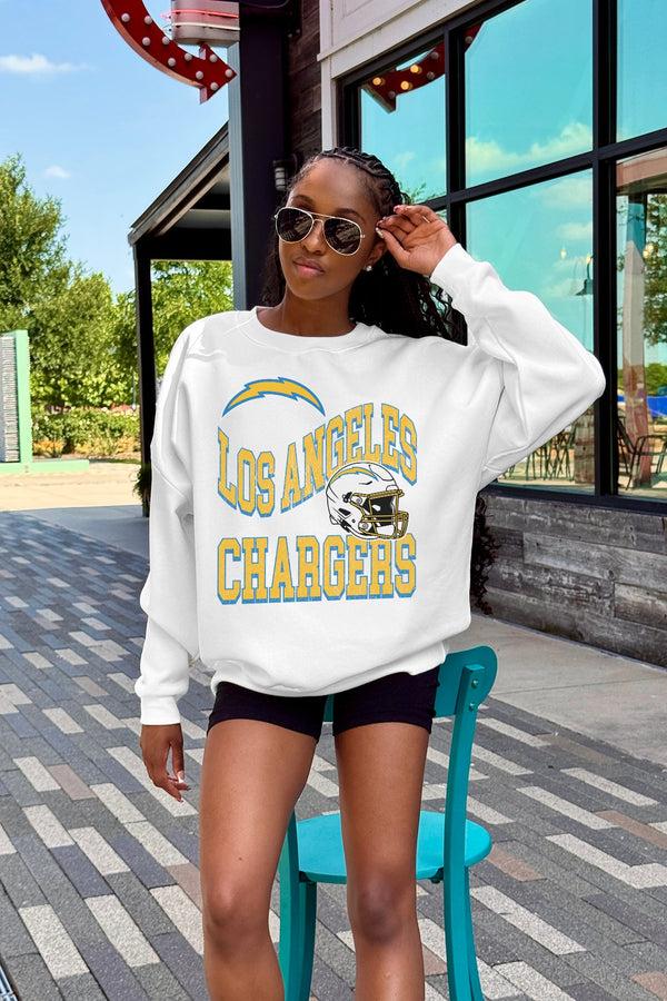 Gameday Couture LOS ANGELES CHARGERS HARD EARNED PREMIUM FLEECE CREWNECK PULLOVER