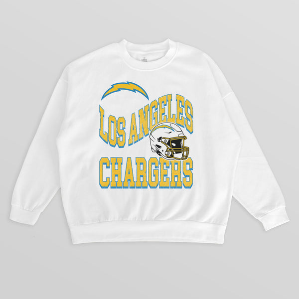 gameday couture LOS ANGELES CHARGERS HARD EARNED PREMIUM FLEECE CREWNECK PULLOVER