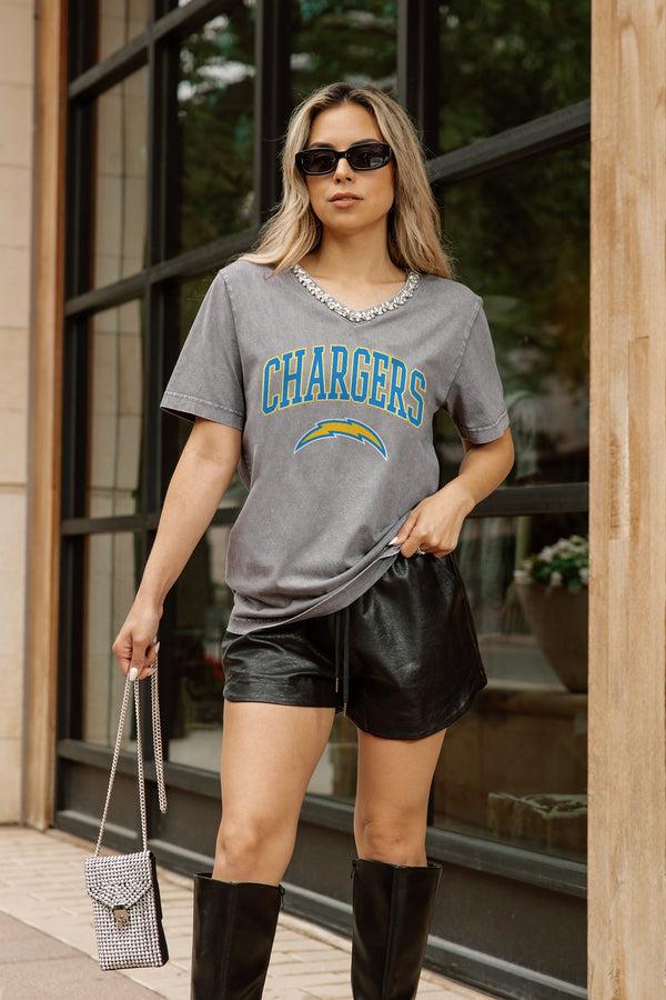 Gameday Couture LOS ANGELES CHARGERS ICONIC EDGE RHINESTONE TRIM V-NECK TEE