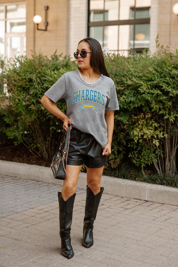 Gameday Couture LOS ANGELES CHARGERS ICONIC EDGE RHINESTONE TRIM V-NECK TEE