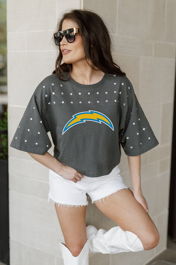 Gameday Couture LOS ANGELES CHARGERS Making Moves Rhinestone Crop Tee With Yoke