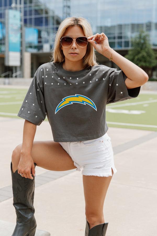 gameday couture LOS ANGELES CHARGERS Making Moves Rhinestone Crop Tee With Yoke